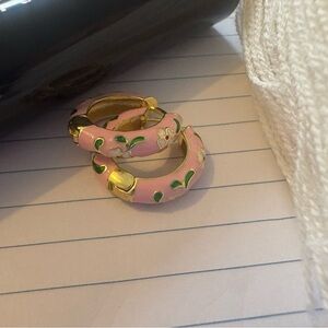Gold and Pink Hoop Earrings